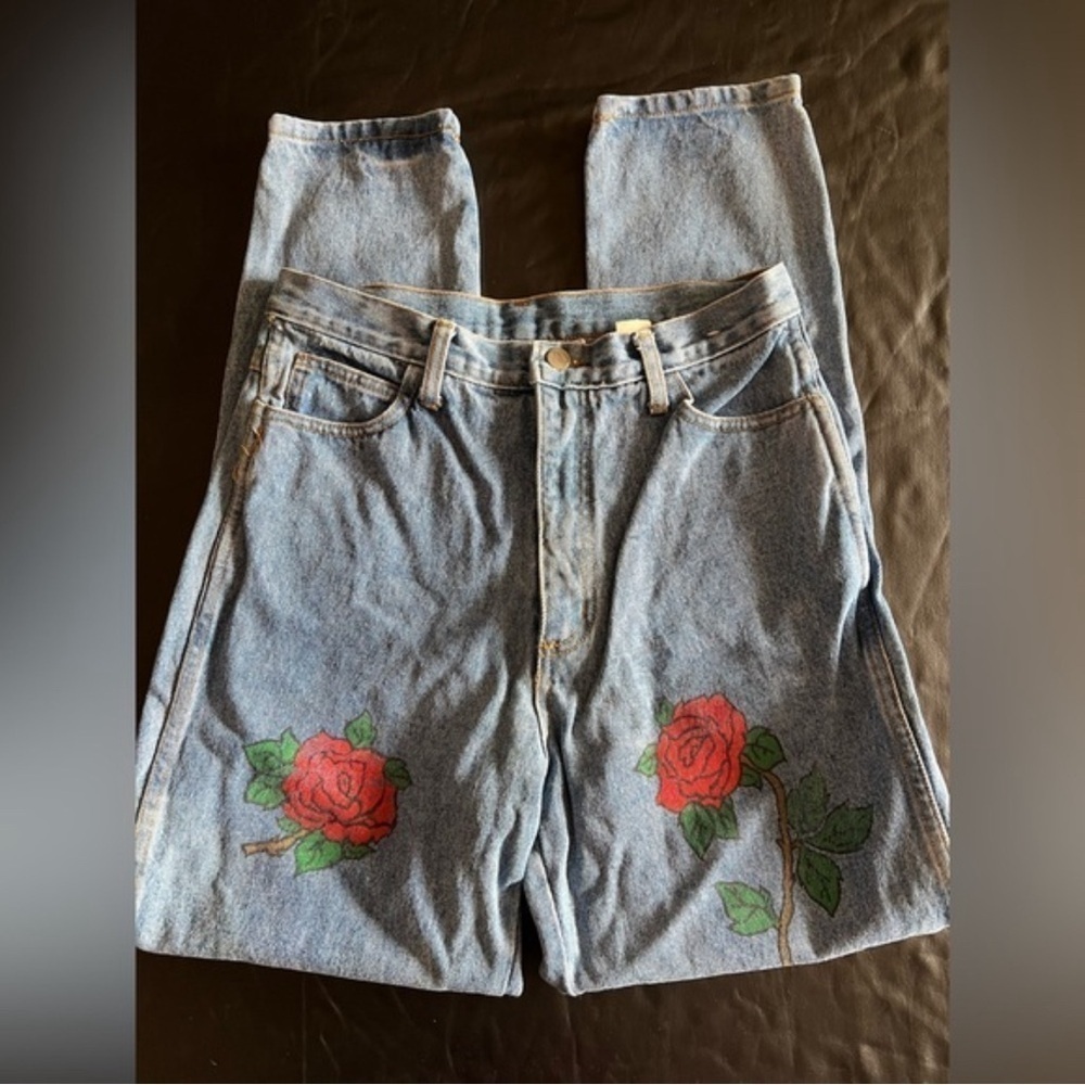 Vintage Frederick's of Hollywood Rose Embellished Straight Leg Jeans Size 13-14